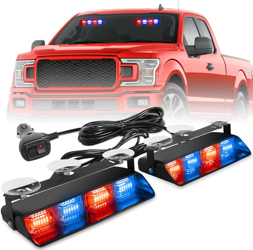2002L Emergency Dash Strobe Lights: Amber White Safety Lights, Flashing Warning Hazard Windshield Visor Traffic Light Bars for Trucks, Construction Vehicles (2X8.5 Inch, 48LED)