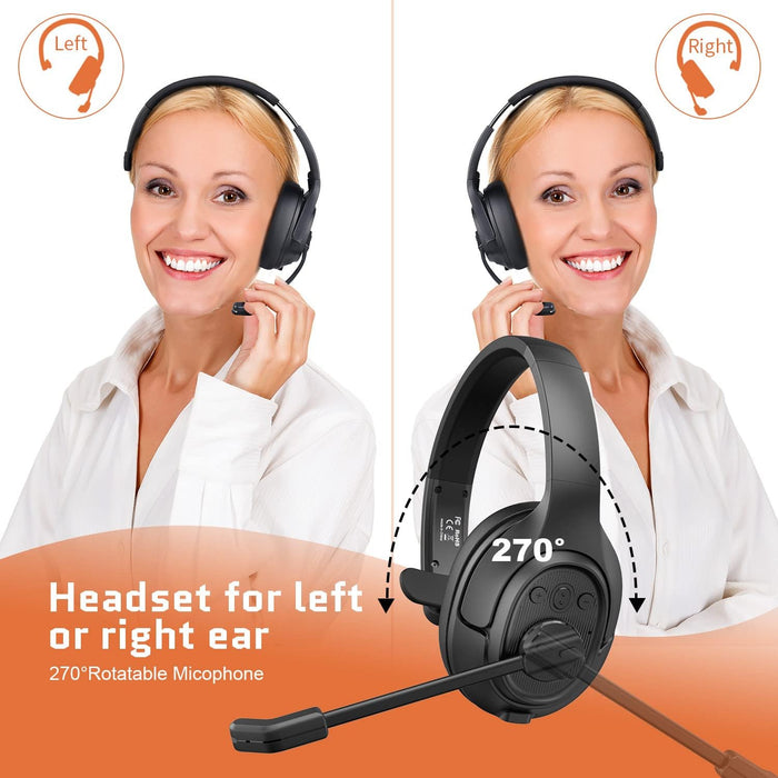 Noise Cancelling Trucker Bluetooth Headset with Microphone Wireless Ai-Powered ENC Headphones, 99Ft Long Range, 30H of Talk Time, All-Day Comfort on Ear Headsets Mute Button