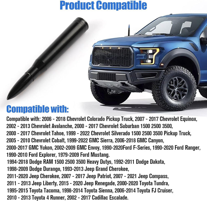 Universal Car Antenna Replacement Compatible with Ford, Dodge, Chevrolet, GMC, Jeep, Toyota Truck Replacement Antenna - Made of Rugged Billet and Aluminum, Black, Car Accessories