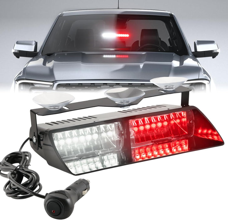 Amber/White LED Dash Emergency Strobe Light for Trucks Vehicles, 16 Leds 12V Interior Windshield Visor Deck Hazard Flashing Safety Warning Lights Bar for Police Firefighter Law Enforcement