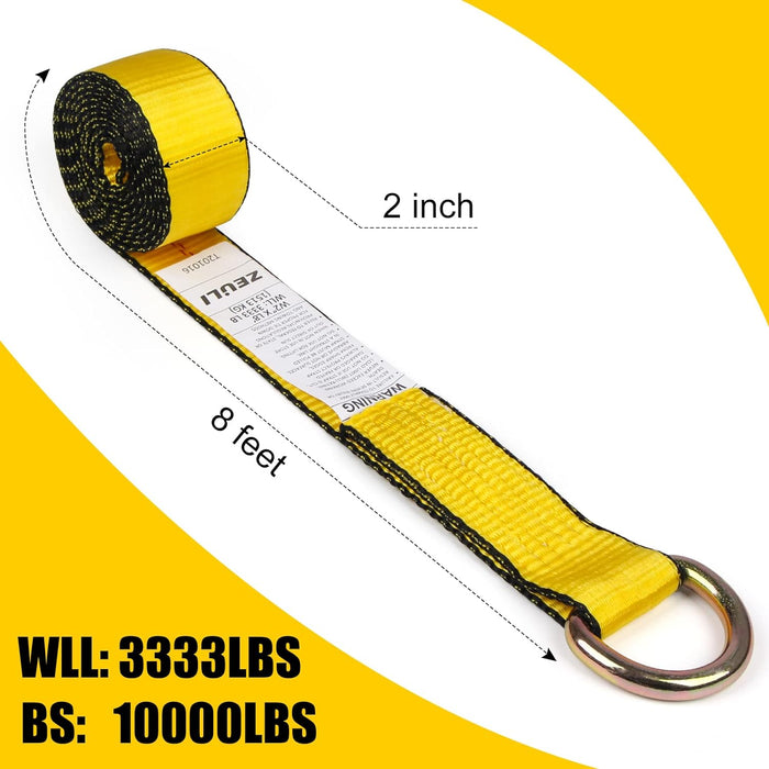 2” X 8’ 8-Pack Lasso Strap with D Ring Auto Tie down for Wheel Lift, Trailer, Tow Truck