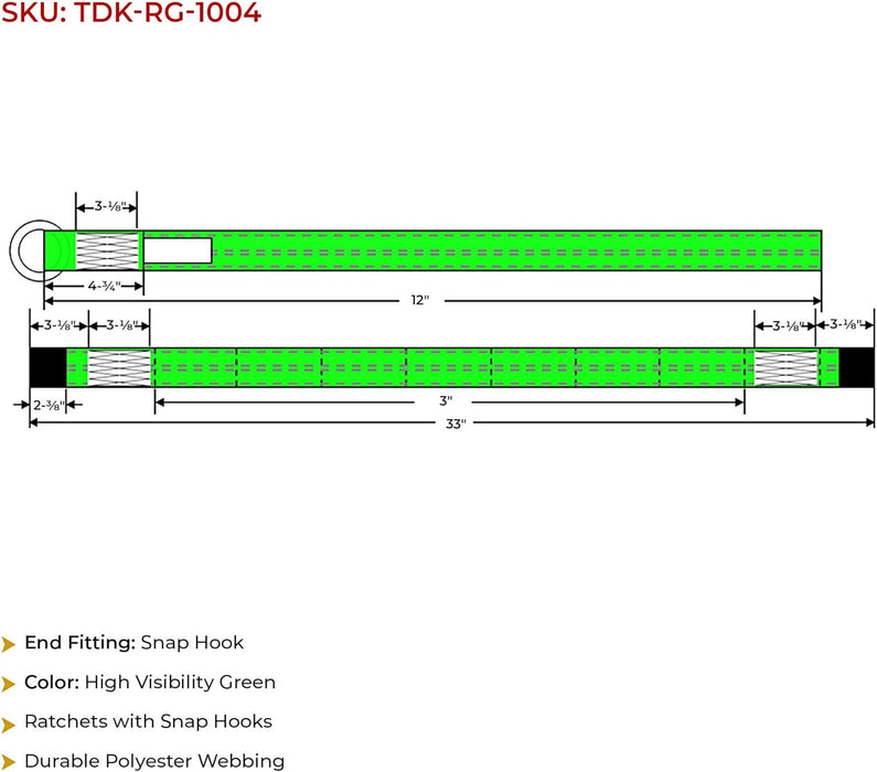(4 Pack 2"X144" Car Tie down Straps W/Ratchet Snap Hooks & 33" over the Wheel Tire Straps - 3,333 LBS WLL Heavy Duty Tire Straps for Car Trailer - High Visibility Green Webbing