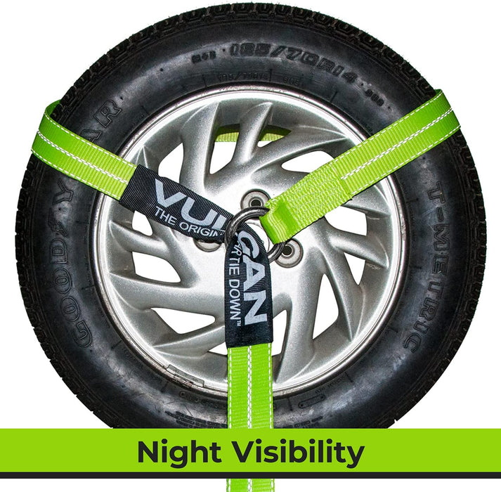 Wheel Dolly Tire Harness with Universal O-Ring - 2 Inch X 96 Inch - 4 Pack - High-Viz - 3,300 Pound Safe Working Load - Straps Only - Ratchets Sold Separately