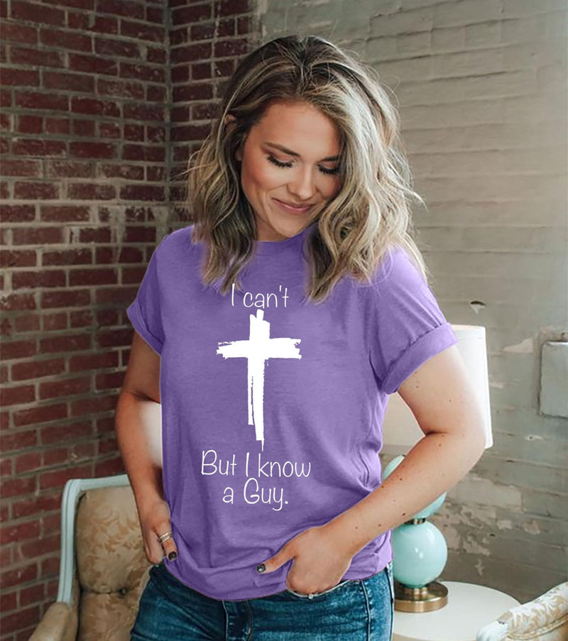 Christian Shirts for Women I Can't But I Know A Guy Jesus Outfits Purple