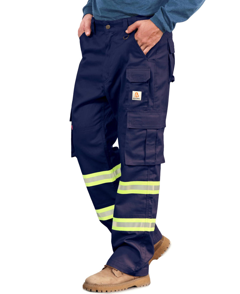 BOCOMAL FR Pants High Visibility Cargo Pockets Flame Resistant Hi-Vis Workwear Water & Oil Repellent Finish Navy