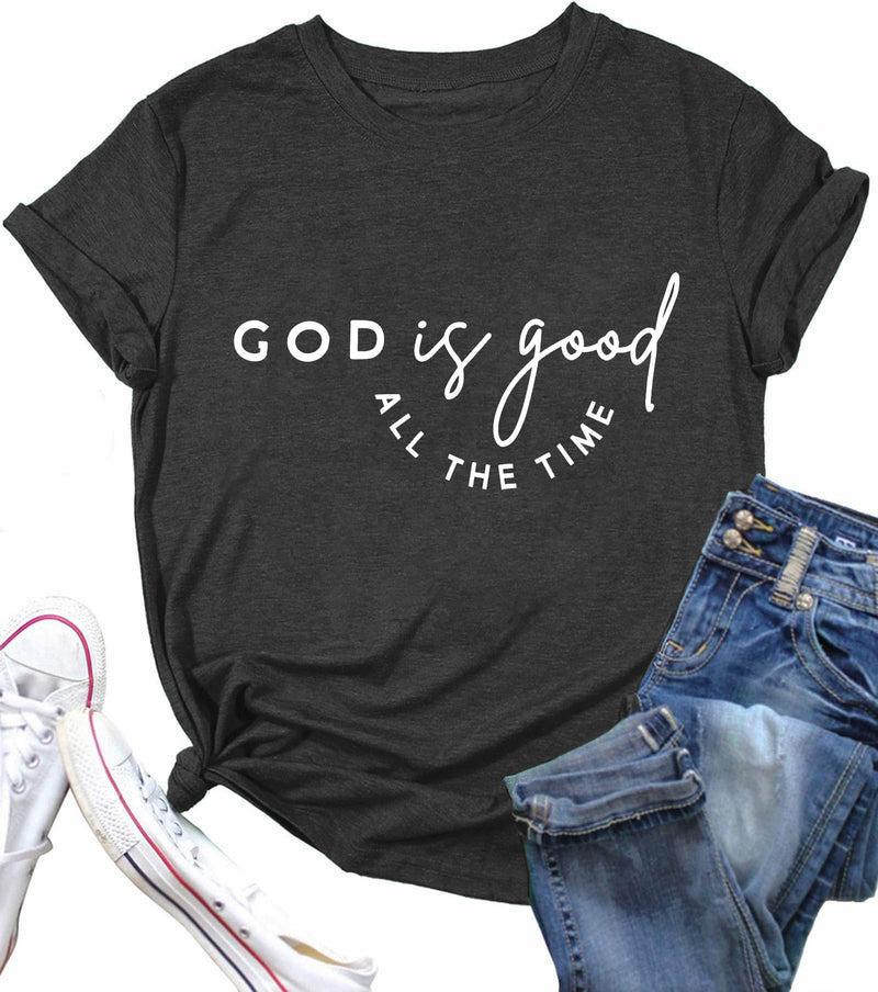 Christian Shirt for Women Jesus God is Good All The Time T-Shirt Grey