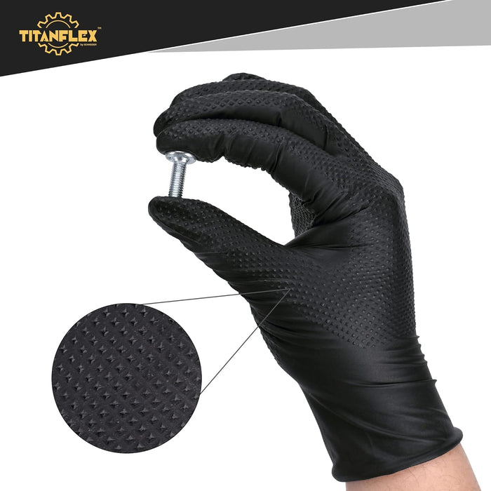 Thor Grip Heavy Duty Black Industrial Nitrile Gloves with Raised Diamond Texture, 8-Mil, Latex Free