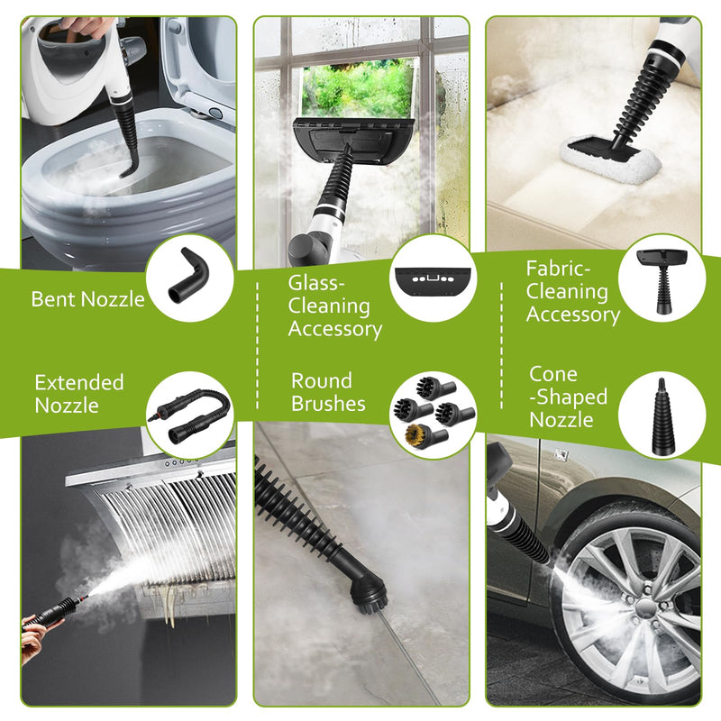 Phueut Pressurized Handheld Multi-Surface Natural Steam Cleaner with 12 pcs Accessories, Multi-Purpose Steamer for Home Use, Steamer for Cleaning Floor, Upholstery, Grout and Car (Grey)