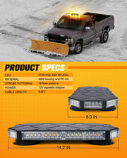 LUMENIX 56 LED roof top strobe beacon light bar with amber and white flashing lights for construction, emergency, and safety vehicles.