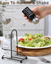Black & White Glass Salt And Pepper Shakers Set With Stainless Steel Lid,Farmhouse Decor for Kitchen,Kitchen Gadgets for Thanksgiving,Cute Salt Shaker With Mental Holder,No Rubbing Off(BLACK & WHITE) - Durrett Recovery
