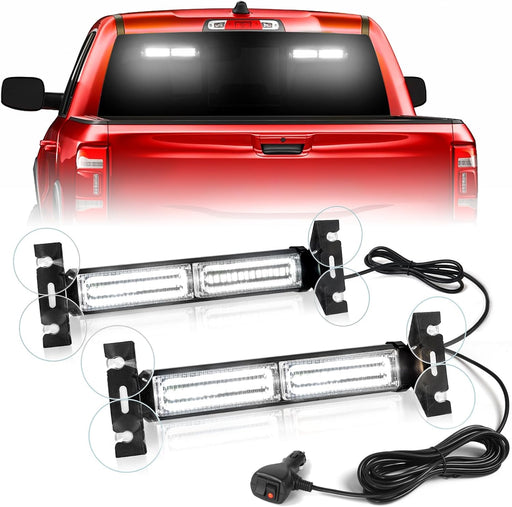 1002L Emergency Strobe Traffic Advisor Light Bar: 40 LED Dash Safety Warning Flashing Light, Front/Rear Windshield Visor for Construction Vehicle, Tow/Plow Truck (2X10.7Inch, Amber White)