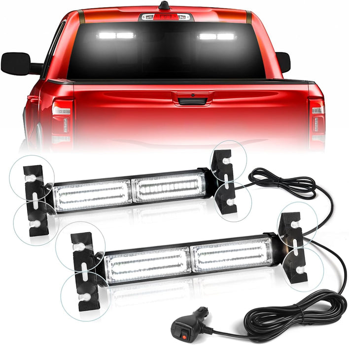 1002L Emergency Strobe Traffic Advisor Light Bar: 40 LED Dash Safety Warning Flashing Light, Front/Rear Windshield Visor for Construction Vehicle, Tow/Plow Truck (2X10.7Inch, Amber White)