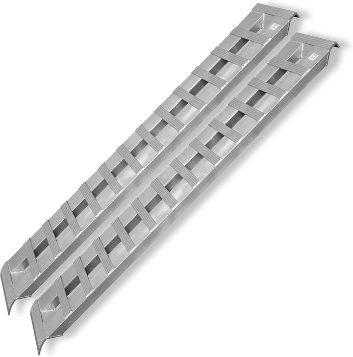 Heavy Duty Aluminum Loading Ramps - Set of 2, 8 Feet Long X 15 Inches Wide, 10000 Lbs Capacity, Hybrid Hook and Plate Ends, Serrated Cross Rungs for Maximum Traction