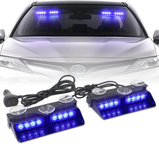 2 in 1 Emergency Dash Strobe Lights Interior Windshield Lights Amber White Warning Hazard Safety Flashing W/Suction Cups for Construction Vehicles, Trucks Car (2×7.16 Inch, 16 LED)