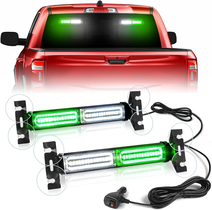 1002L Emergency Strobe Traffic Advisor Light Bar: 40 LED Dash Safety Warning Flashing Light, Front/Rear Windshield Visor for Construction Vehicle, Tow/Plow Truck (2X10.7Inch, Amber White)