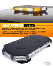 LUMENIX 56 LED roof top strobe beacon light bar in amber and white, emergency hazard warning light for construction and security vehicles