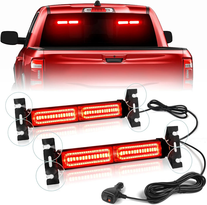 1002L Emergency Strobe Traffic Advisor Light Bar: 40 LED Dash Safety Warning Flashing Light, Front/Rear Windshield Visor for Construction Vehicle, Tow/Plow Truck (2X10.7Inch, Amber White)