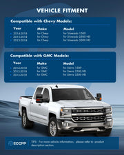 ECCPP towing mirrors for Chevy and GMC trucks, left and right side, power-adjusted, heated, with turn signal lights and black housing.