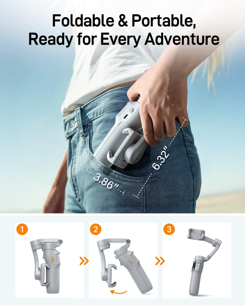 hohem iSteady X3 SE gimbal stabilizer for iPhone and Android, foldable 3-axis phone stabilizer with remote control for travel vlogging
