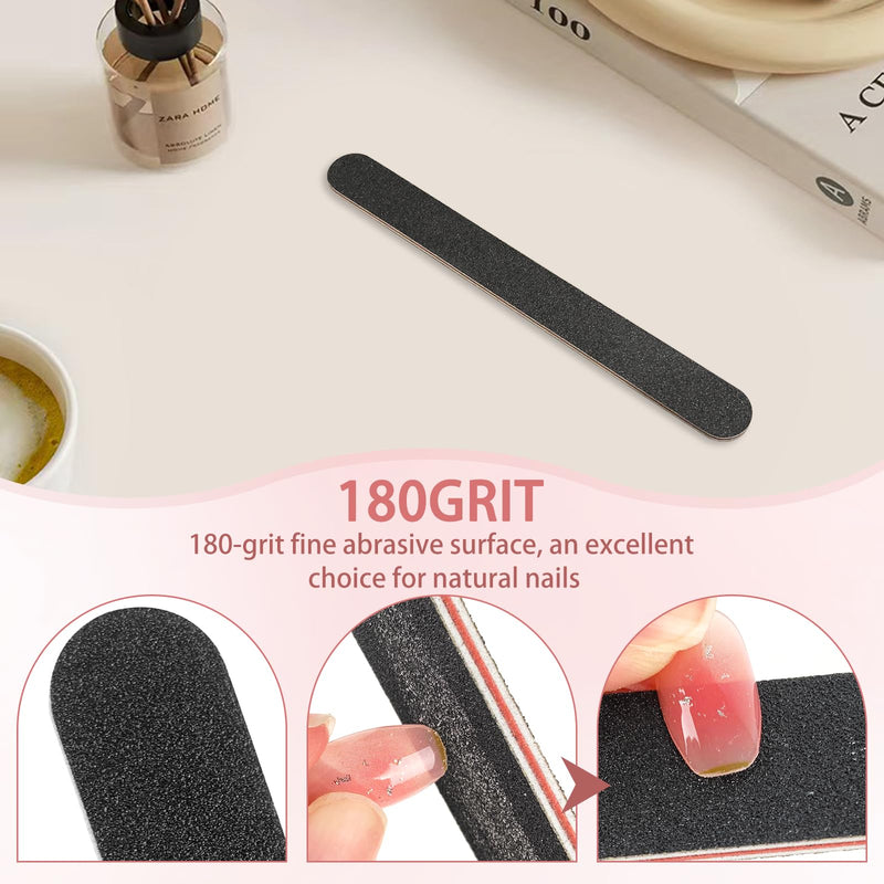 Set of 10 HeeYaa professional double-sided nail files with 100/180 grit, black emery boards for manicures and pedicures.