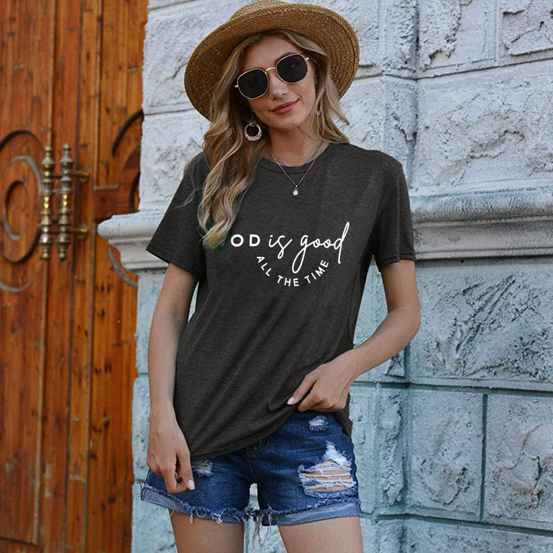 Christian Shirt for Women Jesus God is Good All The Time T-Shirt Grey