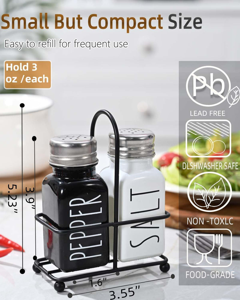 Black & White Glass Salt And Pepper Shakers Set With Stainless Steel Lid,Farmhouse Decor for Kitchen,Kitchen Gadgets for Thanksgiving,Cute Salt Shaker With Mental Holder,No Rubbing Off(BLACK & WHITE) - Durrett Recovery