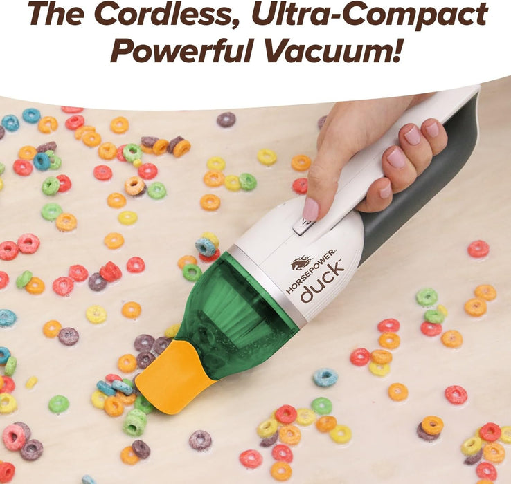 Duck Compact Cordless Vacuum by , Ultra-Powerful, Strong Suction, AS-SEEN-ON-TV, Easy to Store, Rechargeable. Home, Auto, Pet Hair, Fits in Tiny Crevices, Includes Hose, Crevice Tool & Brush