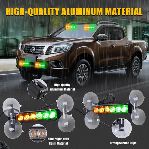 Tiannor 6.1-inch emergency strobe lights with amber and green LEDs, surface mount hazard warning lights for construction and tow trucks.