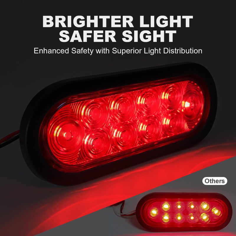 NeaLia 6-inch oval LED trailer lights with red lens, waterproof design, rubber grommet, suitable for trucks, trailers, and RVs.