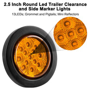 Konrali 16-pack round LED marker lights in amber with reflectors, 2.5-inch truck and RV clearance lights with sealed grommets and wiring