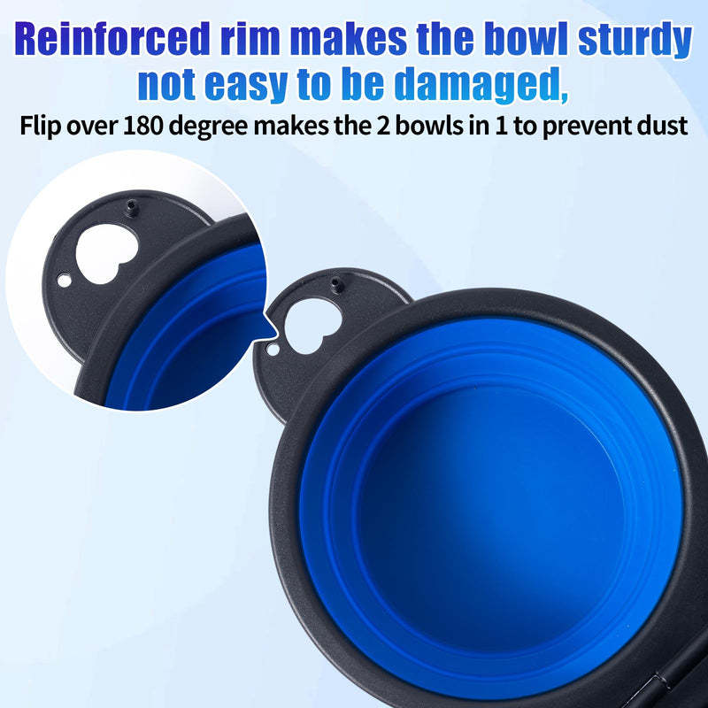 SLSON Collapsible Dog Dual Bowls Reinforced Rim 180 Degrees Flip Over Foldable Double Bowl with Lock Clips More Stable Dog Travel Bowls Pet Food Water Feeder (Blue)
