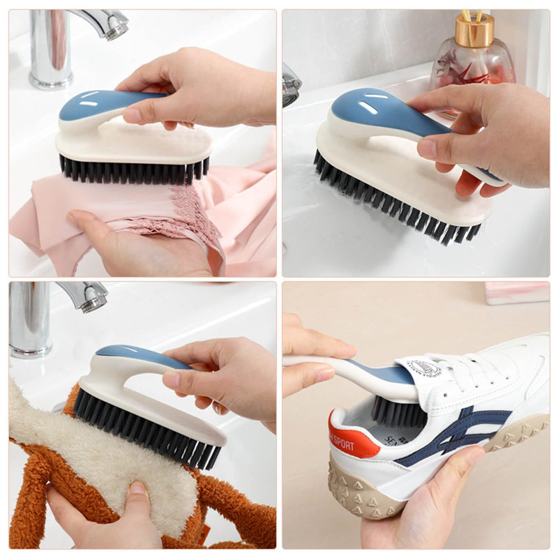 Gray soft bristle cleaning brushes, ideal for fabric, carpet, clothes, bathroom, and sneaker stain removal, 2-pack household scrub brushes.