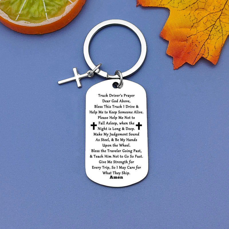 Jielahua Truck Driver's Prayer Keychain (Silver, Modern Style) - Trucker Gift for Dad, Husband, Boyfriend, Men - Drive Safe Keychain for Birthday, Christmas, Thanksgiving