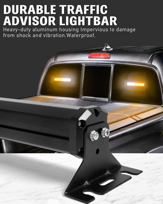 1002L Emergency Strobe Traffic Advisor Light Bar: 40 LED Dash Safety Warning Flashing Light, Front/Rear Windshield Visor for Construction Vehicle, Tow/Plow Truck (2X10.7Inch, Amber White)