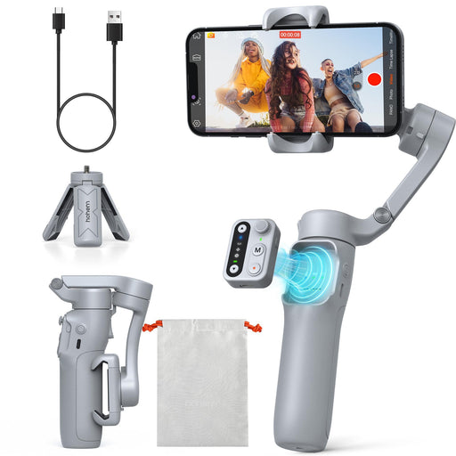 hohem iSteady X3 SE gimbal stabilizer for iPhone and Android, foldable 3-axis phone stabilizer with detachable remote control.