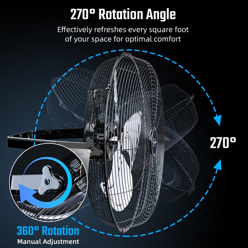 Simple Deluxe 18 Inch Industrial Wall Mount Fan, 3 Speed Commercial Ventilation Metal Fan for Warehouse, Greenhouse, Workshop, Patio, Factory and Basement - High Velocity - Durrett Recovery