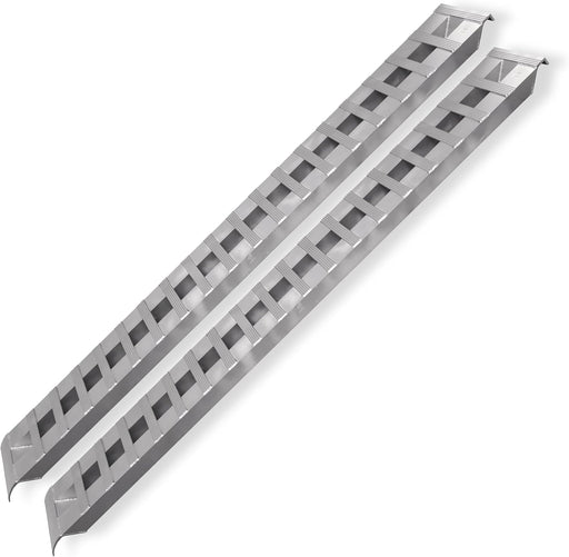 Heavy Duty Aluminum Loading Ramps - Set of 2, 8 Feet Long X 15 Inches Wide, 10000 Lbs Capacity, Hybrid Hook and Plate Ends, Serrated Cross Rungs for Maximum Traction