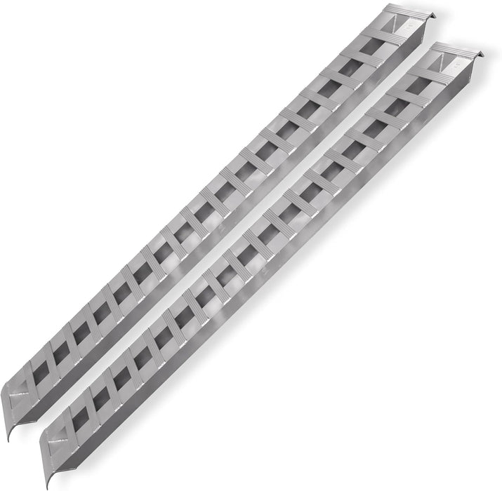 Heavy Duty Aluminum Loading Ramps - Set of 2, 8 Feet Long X 15 Inches Wide, 10000 Lbs Capacity, Hybrid Hook and Plate Ends, Serrated Cross Rungs for Maximum Traction