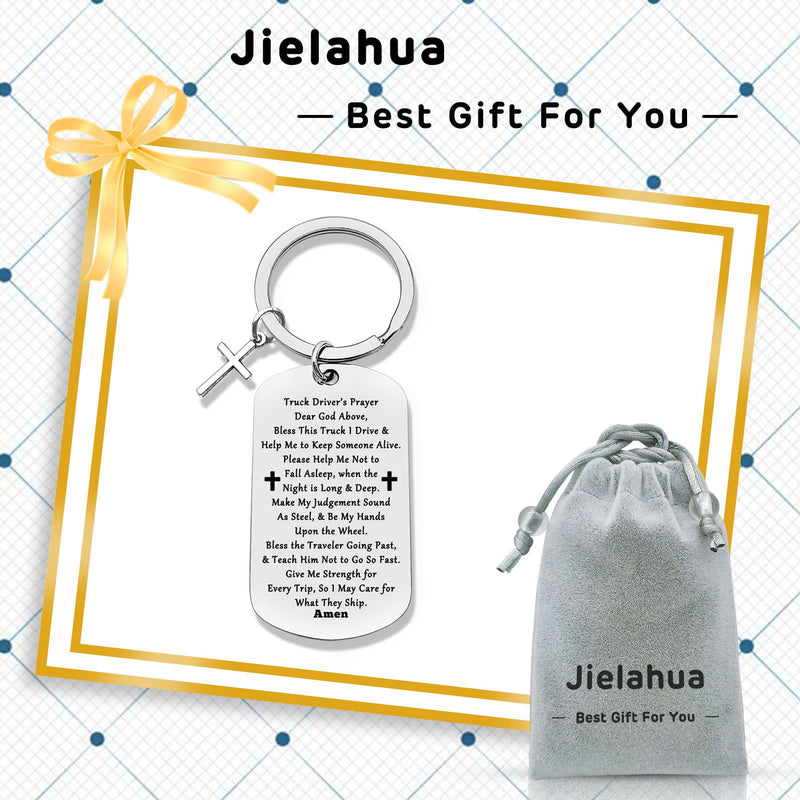 Jielahua Truck Driver's Prayer Keychain (Silver, Modern Style) - Trucker Gift for Dad, Husband, Boyfriend, Men - Drive Safe Keychain for Birthday, Christmas, Thanksgiving
