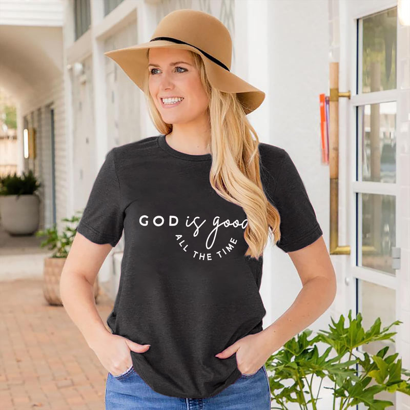 Christian Shirt for Women Jesus God is Good All The Time T-Shirt Grey
