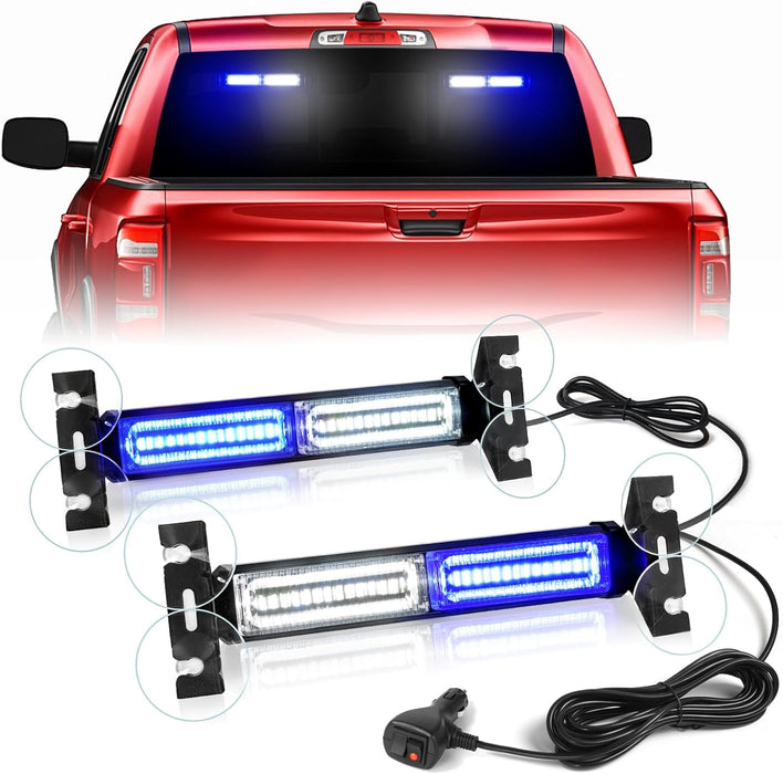 1002L Emergency Strobe Traffic Advisor Light Bar: 40 LED Dash Safety Warning Flashing Light, Front/Rear Windshield Visor for Construction Vehicle, Tow/Plow Truck (2X10.7Inch, Amber White)
