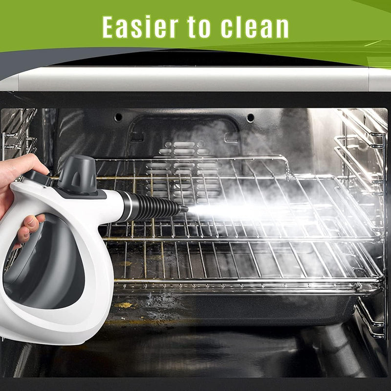 Phueut Pressurized Handheld Multi-Surface Natural Steam Cleaner with 12 pcs Accessories, Multi-Purpose Steamer for Home Use, Steamer for Cleaning Floor, Upholstery, Grout and Car (Grey)