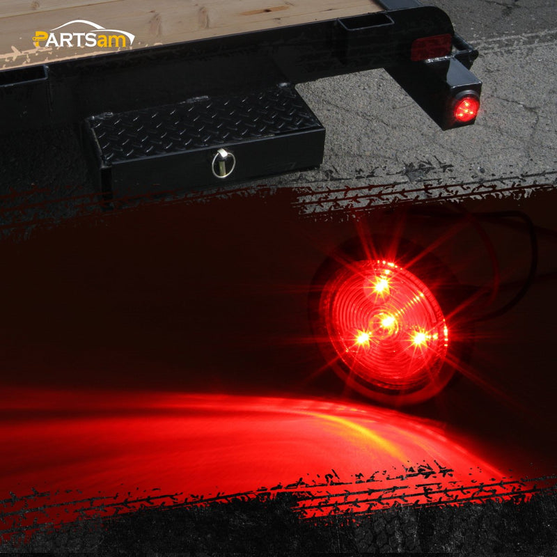 Partsam 10-pack round LED trailer marker lights, 2-inch red and amber sealed clearance lights with reflex lens, waterproof IP67, for trucks and RVs.