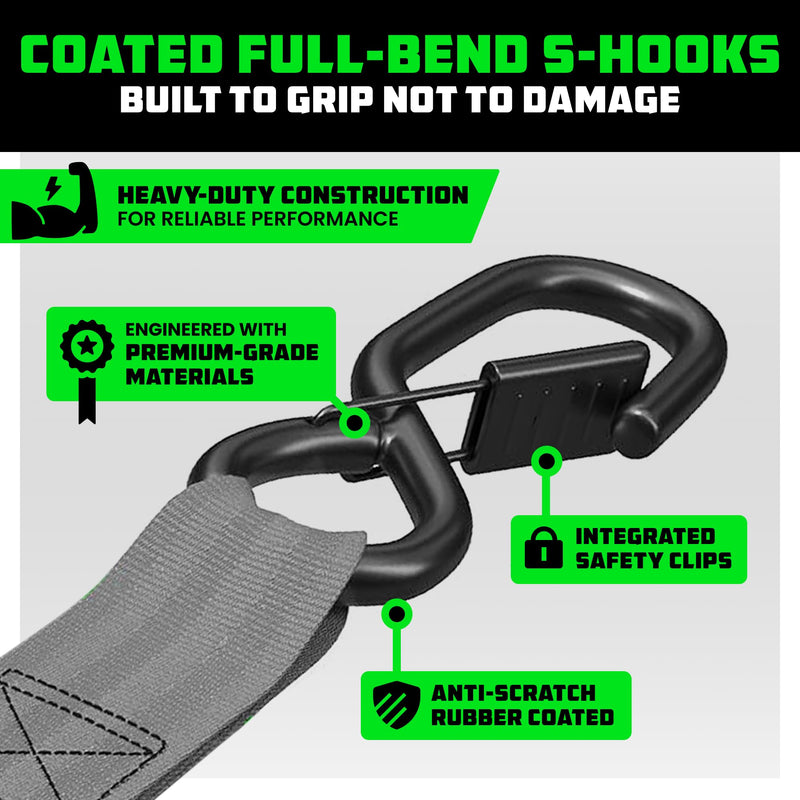 Rhino USA Retractable Ratchet Straps (2-Pack) - 2 Inch x 10 Feet (3,033lb Break Strength) - Heavy Duty Auto Self Retracting Tie Down Straps for Truck, Cargo Trailer, Motorcycle, Rad & More - Gray