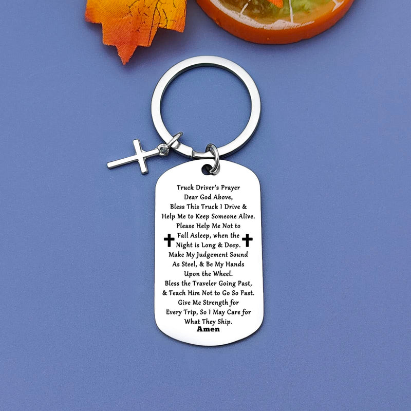 Jielahua Truck Driver's Prayer Keychain (Silver, Modern Style) - Trucker Gift for Dad, Husband, Boyfriend, Men - Drive Safe Keychain for Birthday, Christmas, Thanksgiving