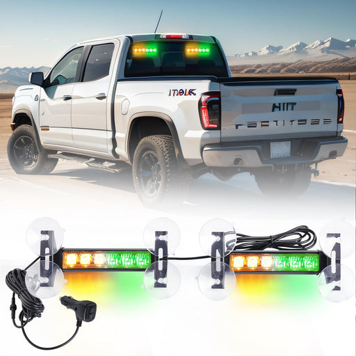 Tiannor 6.1-inch emergency strobe lights with 12 LED hazard warning flashers in amber and green for construction and tow trucks.