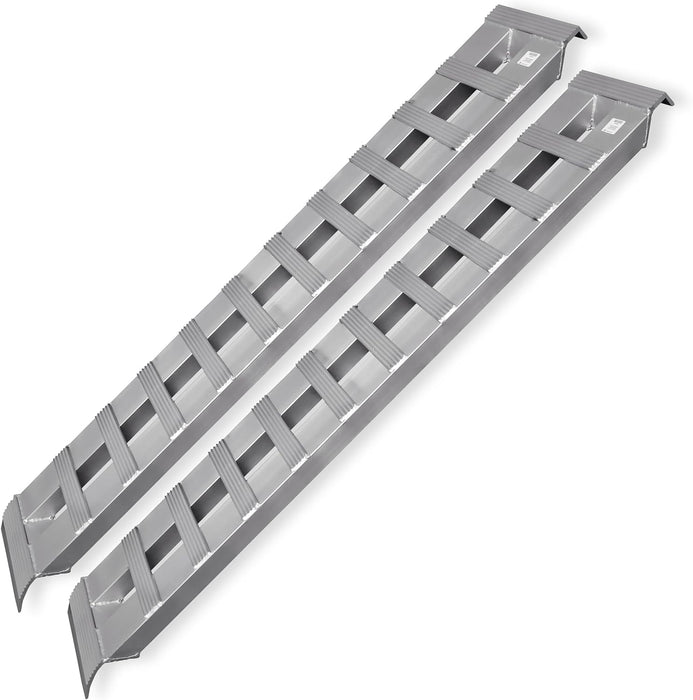 Heavy Duty Aluminum Loading Ramps - Set of 2, 8 Feet Long X 15 Inches Wide, 10000 Lbs Capacity, Hybrid Hook and Plate Ends, Serrated Cross Rungs for Maximum Traction