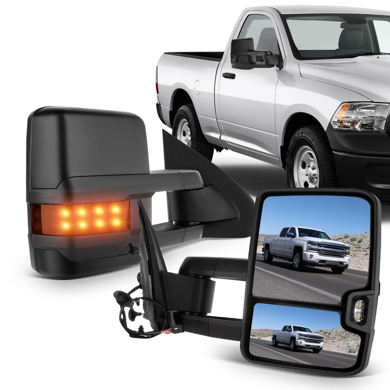 ECCPP tow mirrors for Chevy GMC 1500 2500 HD 3500 HD, left and right, heated, power-adjusted, with turn signal, black housing