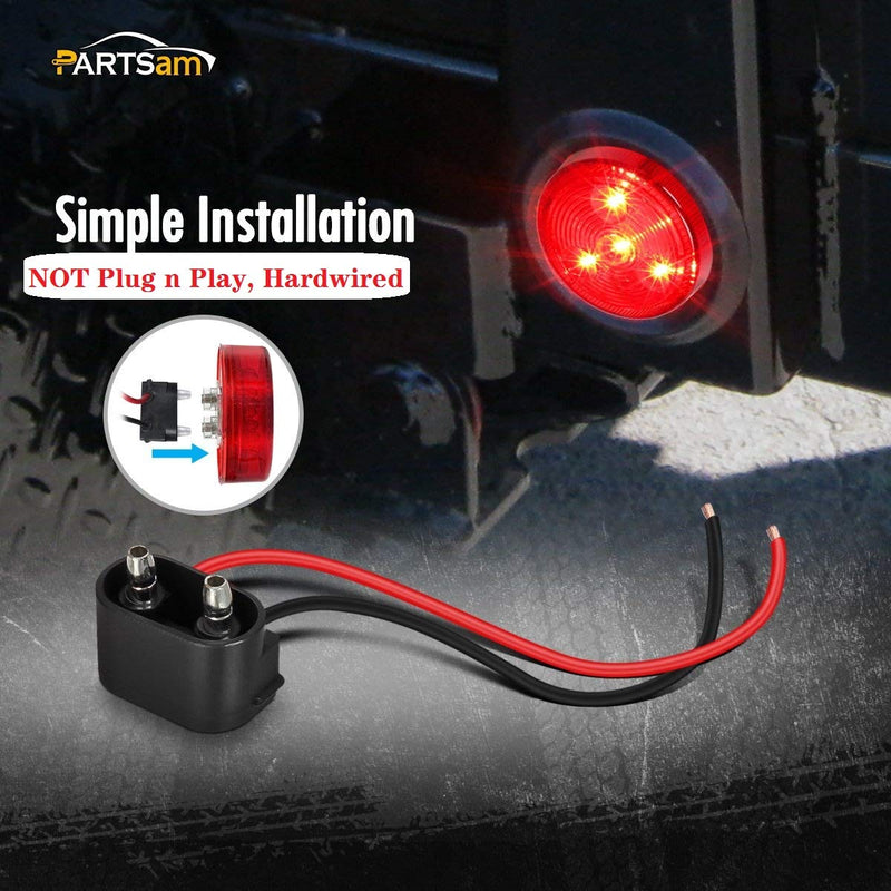 Partsam 10-pack 2-inch round LED trailer marker lights with amber and red lenses, waterproof sealed clearance lights for trucks and RVs.