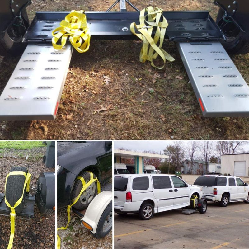 Autofonder 2Pc Tow Dolly Basket Straps with Flat Hook for 14"-17" Tires -10,000 lbs Breaking Strength Tire Bonnet&Tire Net -2” Over Wheel Car Basket Tie Down Straps with Carrying Bag（Blue）